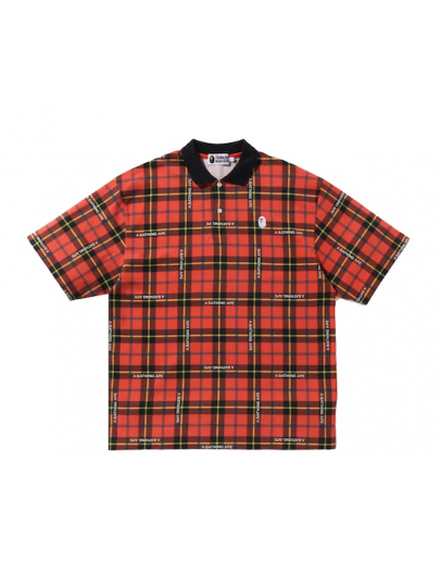 A bathingape polo tee checkers red 