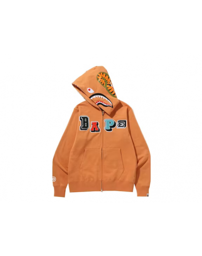 A bathingape multi fonts orange fullzip shark hoodie