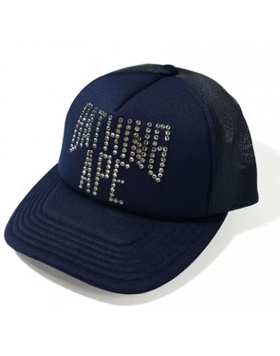  A Bathing Ape  NYC Logo Crystal Stone Mesh Cap Navy