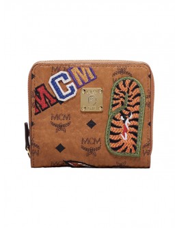 MCM x BAPE Shark Zip Wallet Visetos Mini Cognac