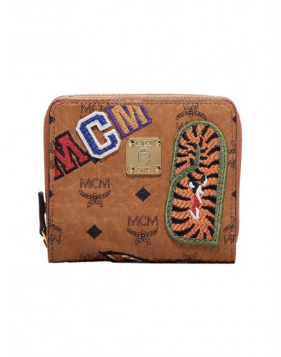 MCM x BAPE Shark Zip Wallet Visetos Mini Cognac