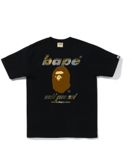 A BathingApe Block Check WGM Ape Head Tee Black Beige