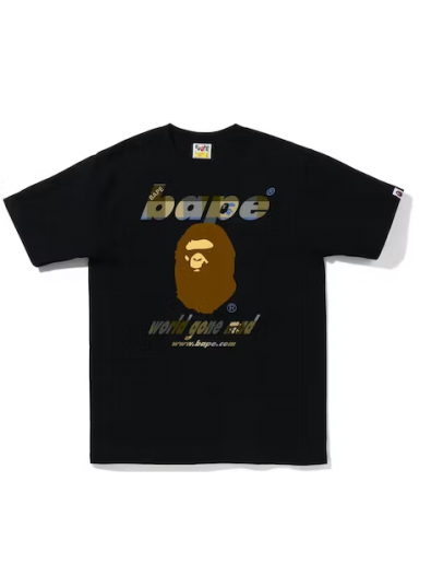 A BathingApe Block Check WGM Ape Head Tee Black Beige