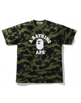 A bathing ape 1st camo college t shirt green 