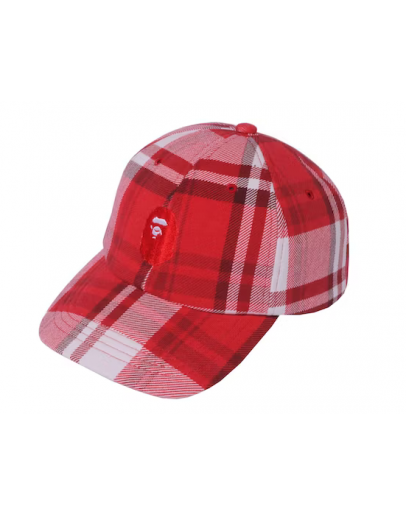 A Bathing Ape Check Red Head Cap